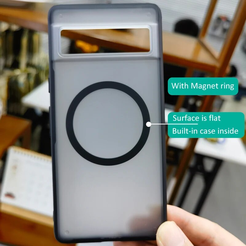 Совместим с прозрачным жестким акриловым чехлом Magsafe для Google Pixel 7 Pro/Pixel 7, прозрачный корпус с магнитной беспроводной зарядкой, Matte Black, For Google, For Pixel 7 Pro