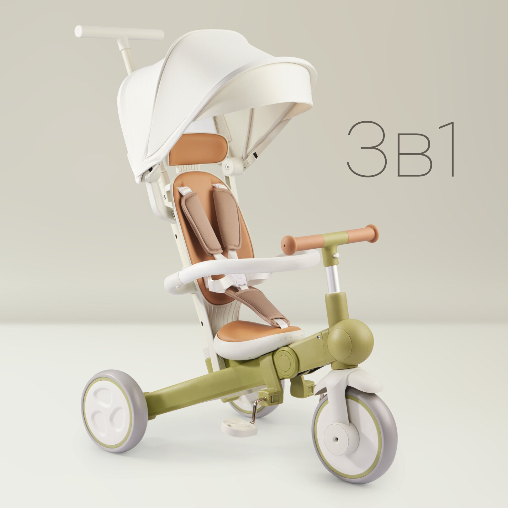 50047, Велосипед детский трехколесный Happy Baby Mercury Pro, с ручкой для родителей, складной, зеленый