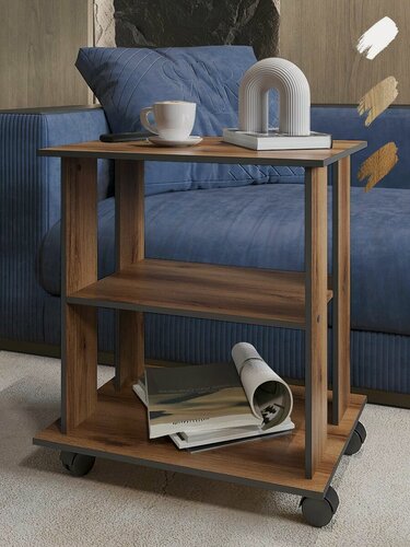 Изображение товара Столик журнальный на колесиках с полкой, мобильный столик для ноутбука
