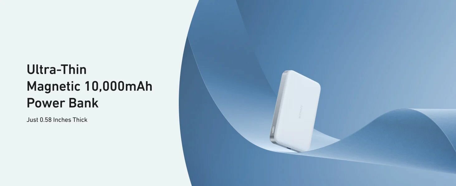 Внешний аккумулятор Anker MagGo Power Bank Qi2, Ultra Slim, 10000mAh, 15W, White — фото 1