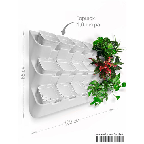 Фитомодуль BOXSAND 21 аэро (100х65 см) с горшками 1,6 литра, цвет белый, вместимость 21 растение