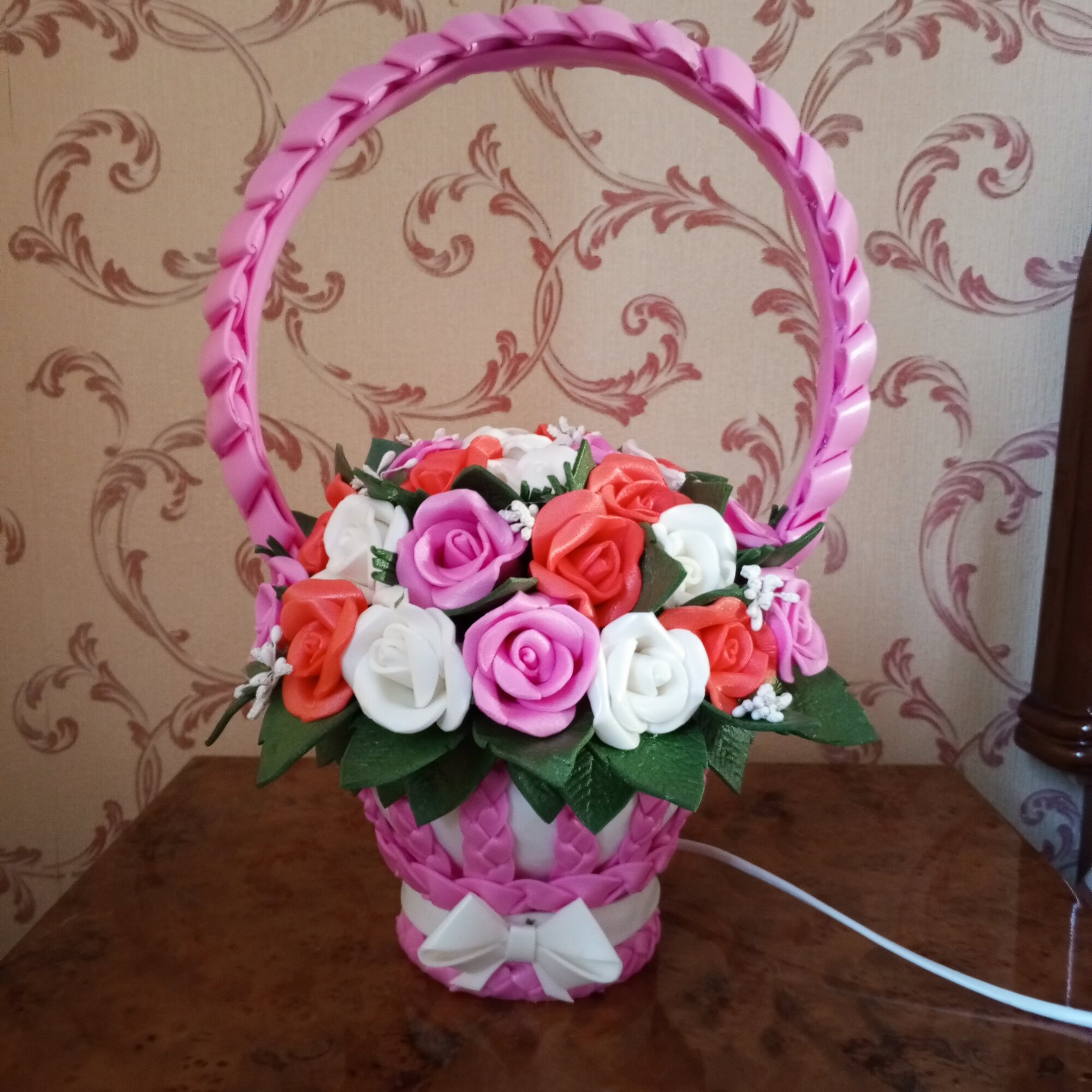 Светильник "Букет 37 Роз" настольный розовый Е27 шнур 13 м