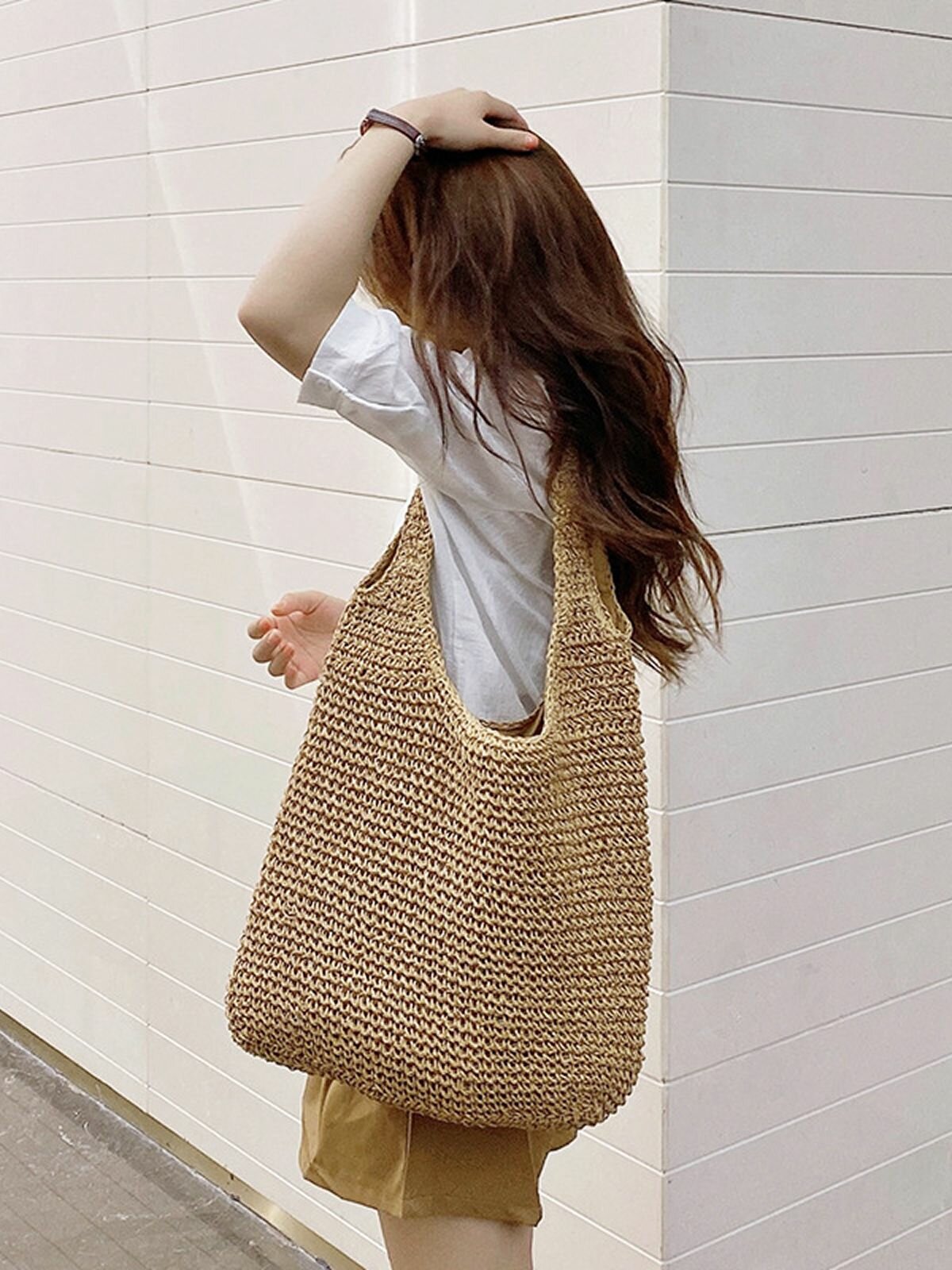 Сумка , фактура плетеная, рельефная, светло-коричневый — фото 1