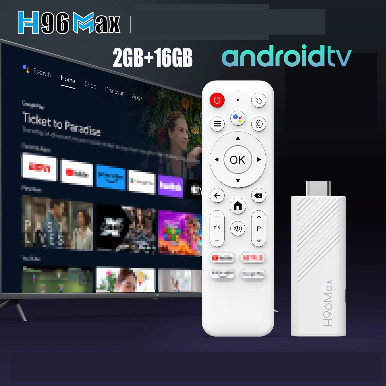 D Android TV Stick H96 MAX Allwinner H313 с 4K HDR 2,4G 5G wifi6 8 ГБ 16 ГБ голосовой пульт Goolge, 2GB 8GB, 1PC — фото 1