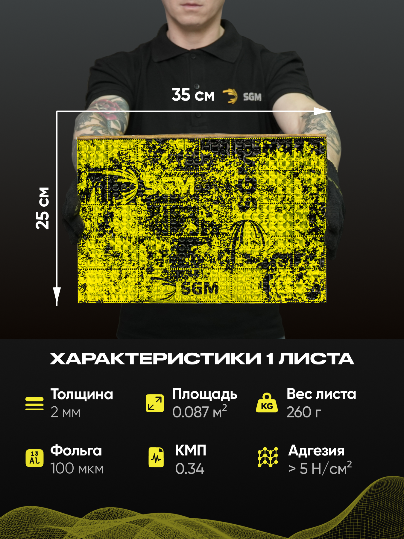 Набор шумоизоляции для автомобиля SGM А2 с роликом, 30 листов/Виброизоляция для салона, пола и дверей машины — фото 1