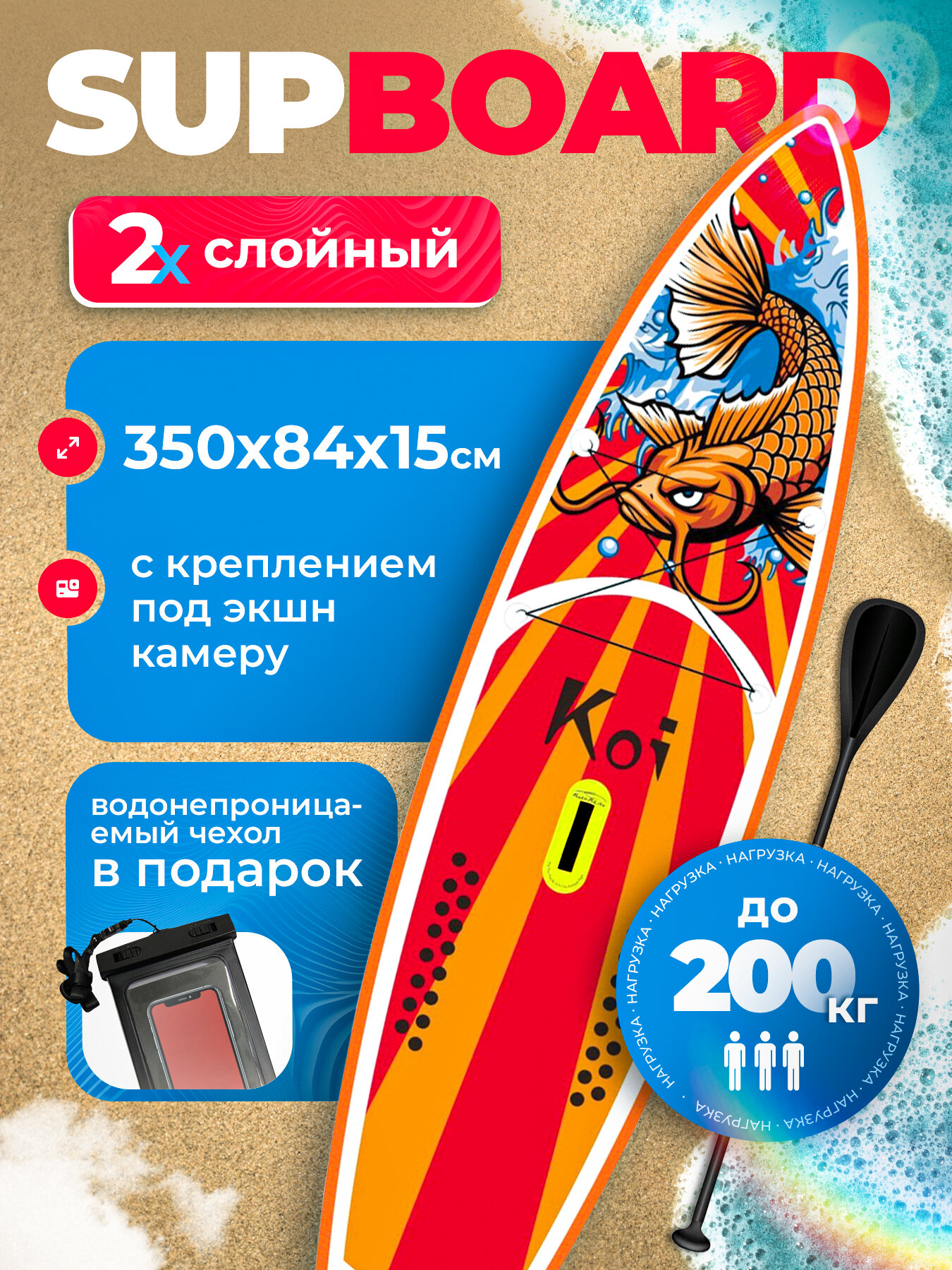 Надувная доска SUP board (сап борд) FunWater Koi (350x83x15 cm)
