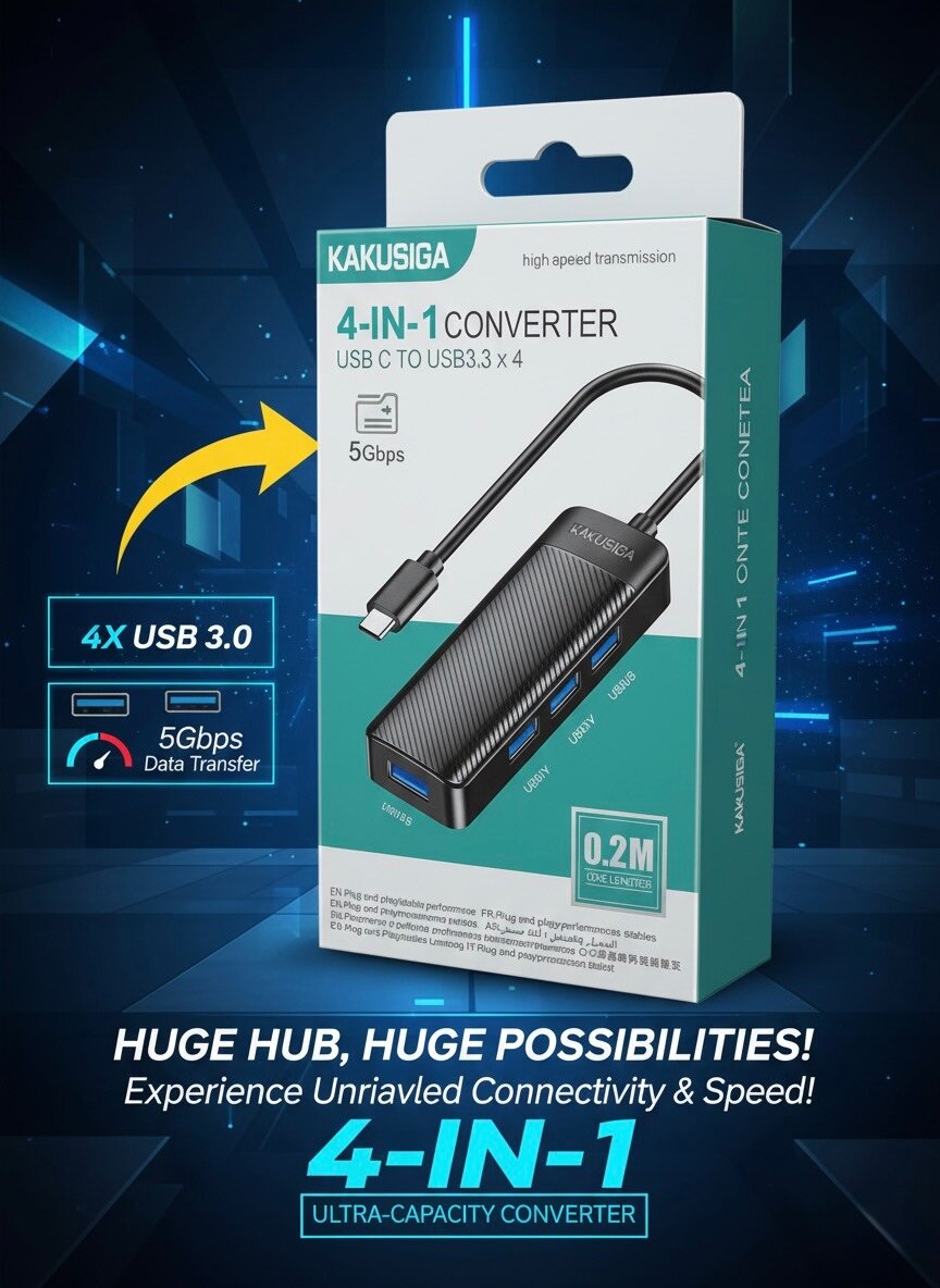Конвертер Kakusiga 4 в 1, для высокоскоростного USB-подключения, 5 Гбит/c, чёрный