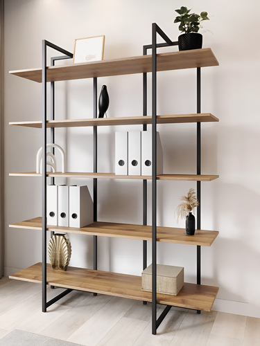 Изображение товара Дизайнерский Металлический Стеллаж лофт LIBRON 5 полок (175х134х34см) Дуб Веллингтон