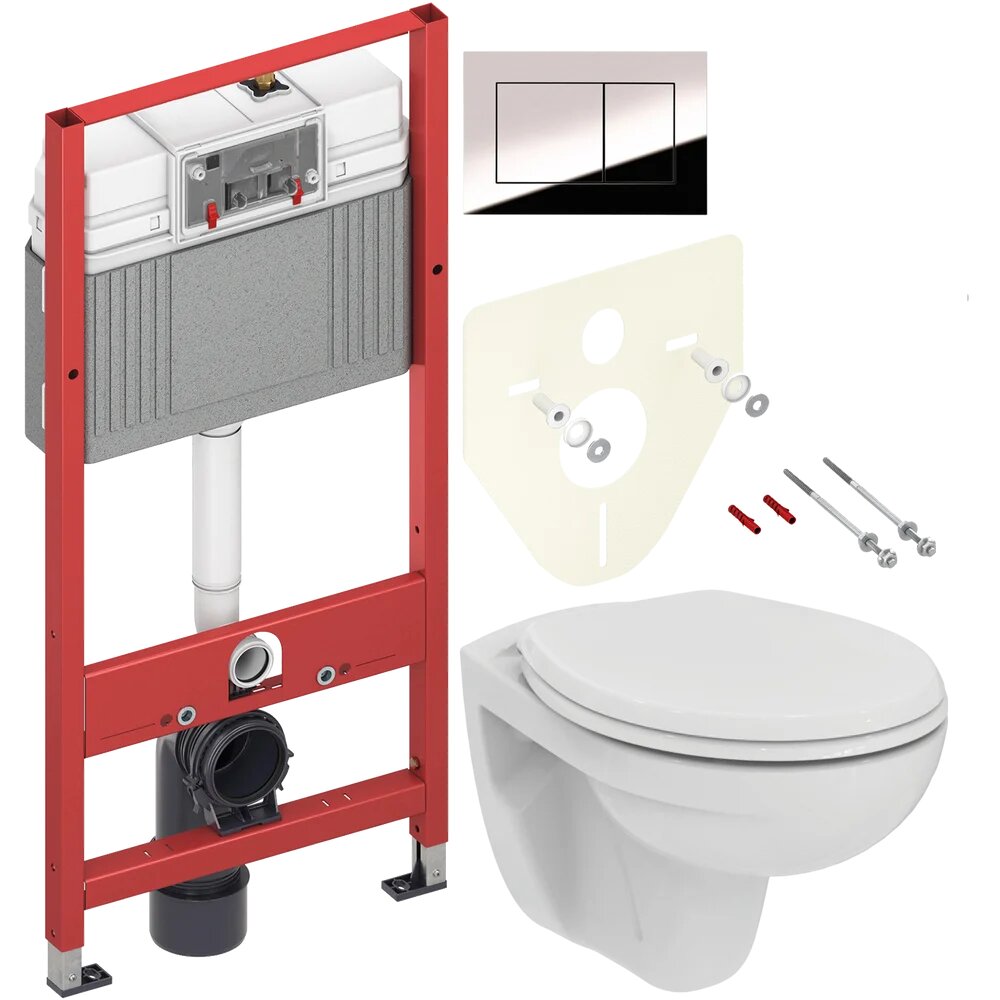 Комплект 2 в 1 Унитаз подвесной Ideal Standard Eurovit K881201 / Инсталляция с кнопкой TECE Now 9400412 цвет хром