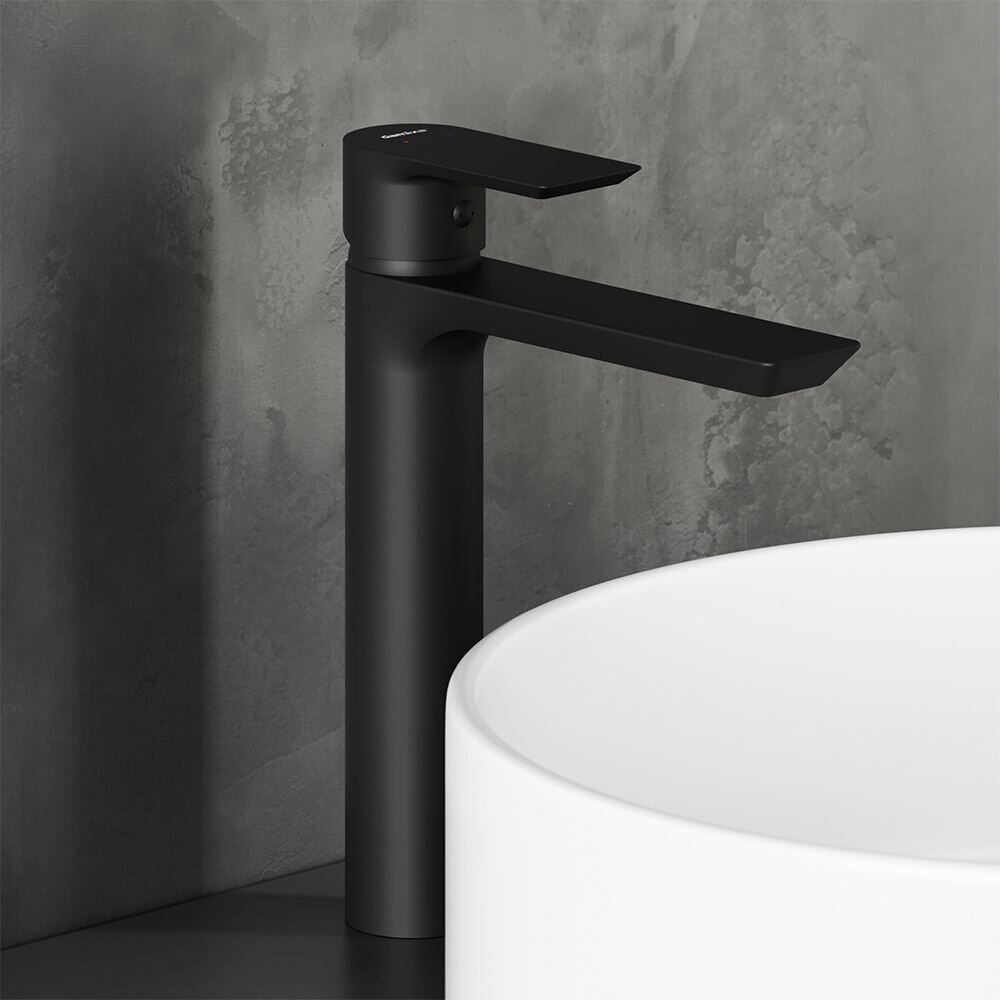 Смеситель для раковины в ванную Damixa Fortuna черный, высокий, керамический картридж Light Flow