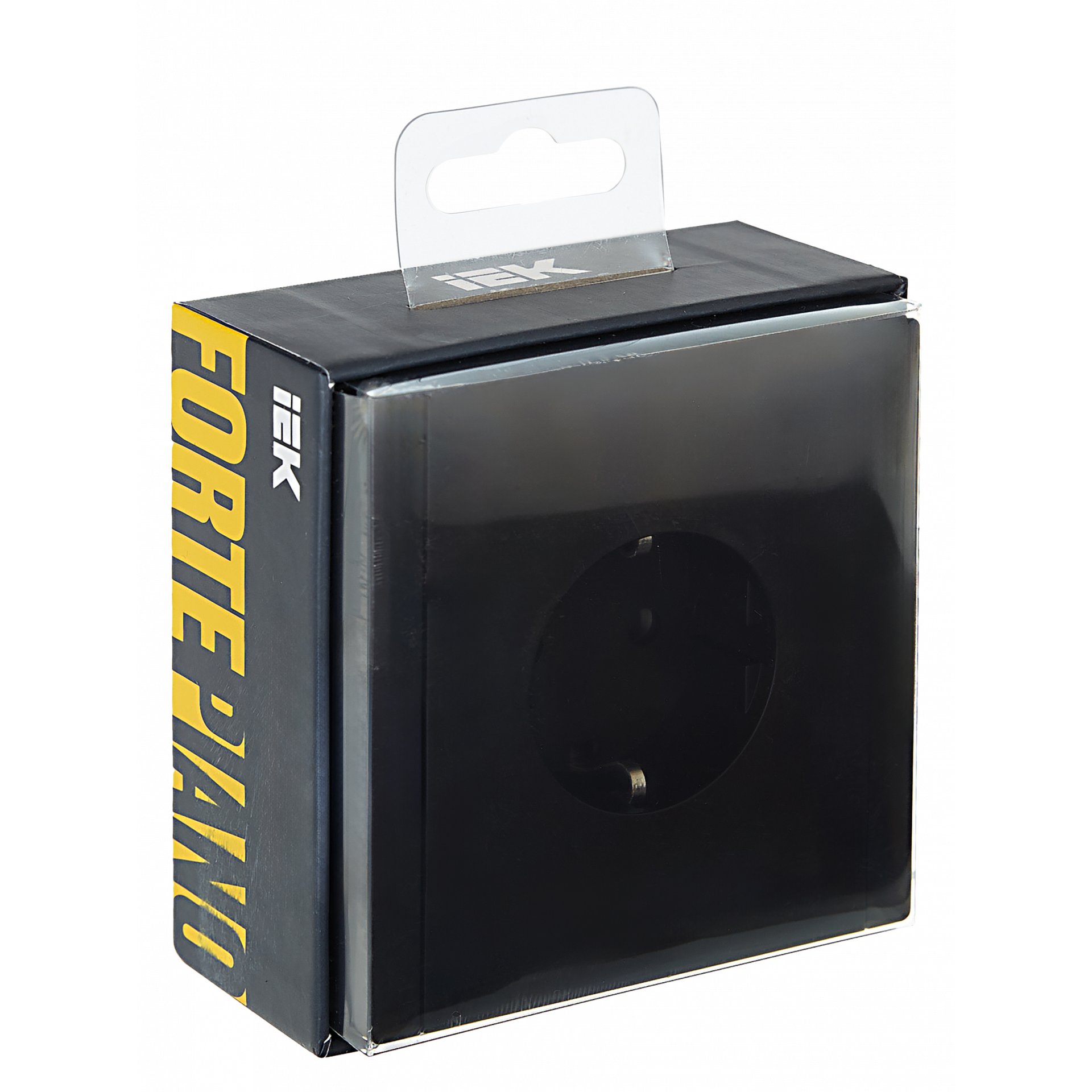 FORTE&PIANO Розетка 1-местная с заземлением с защитными шторками безвинтовое крепление 16А FP113 черный, IEK FP-R14-16-1-K02 (1 шт.)