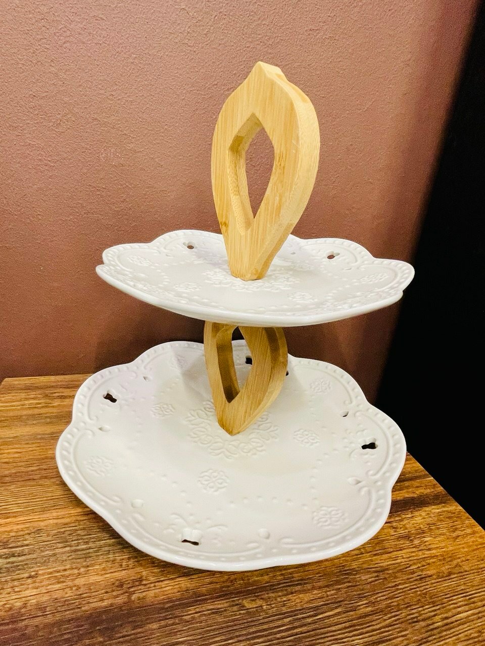 Блюдо для фруктов двухъярусное "Сьюзен", керамика, цвет белый