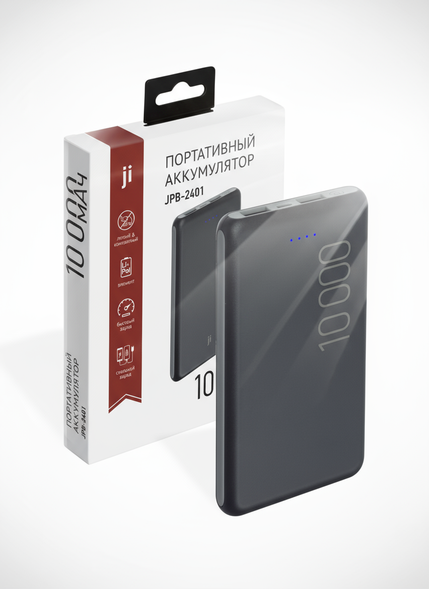 Портативный аккумулятор JPB-2401 10 000 мАч 2xUSВ 3А черный JI