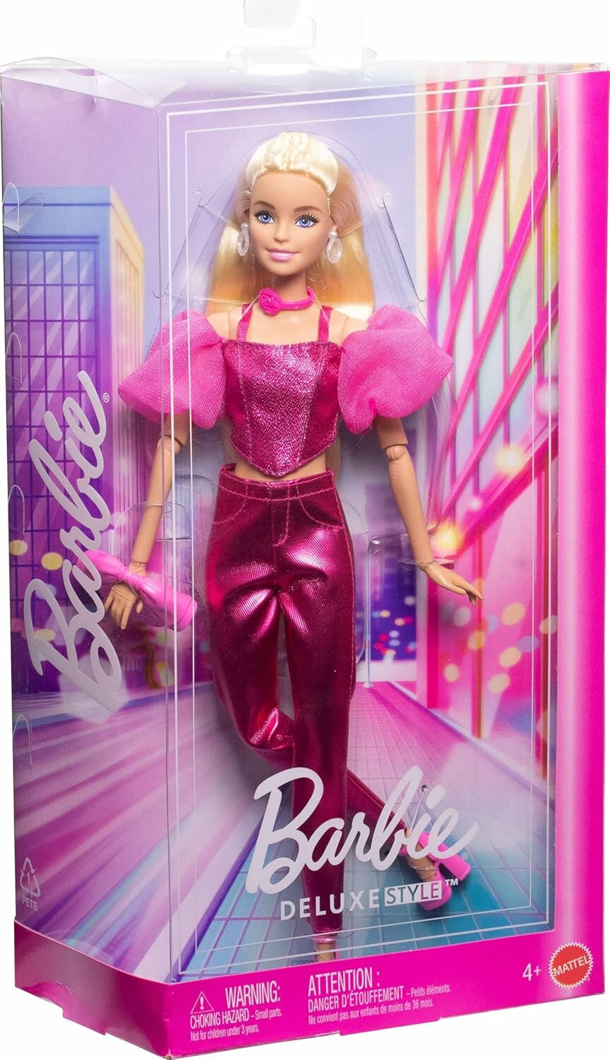 Barbie Deluxe Style #5, блондинка, металлик розовый костюм, корсет-топ, органза рукава, аксессуары, 4+