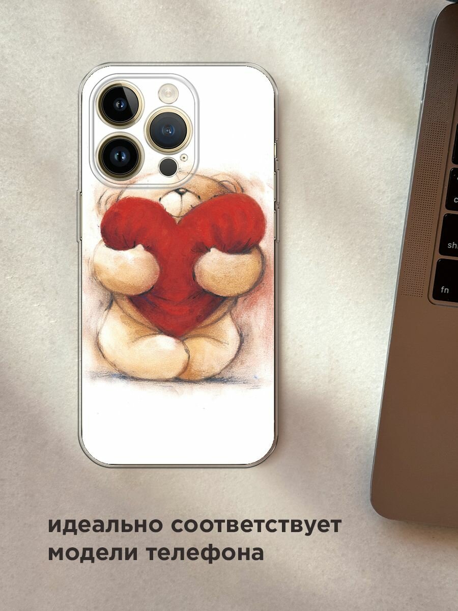 Чехол на Apple iPhone 14 Pro Max / Айфон 14 Про Макс с принтом "Мишка с сердцем 1" — фото 1