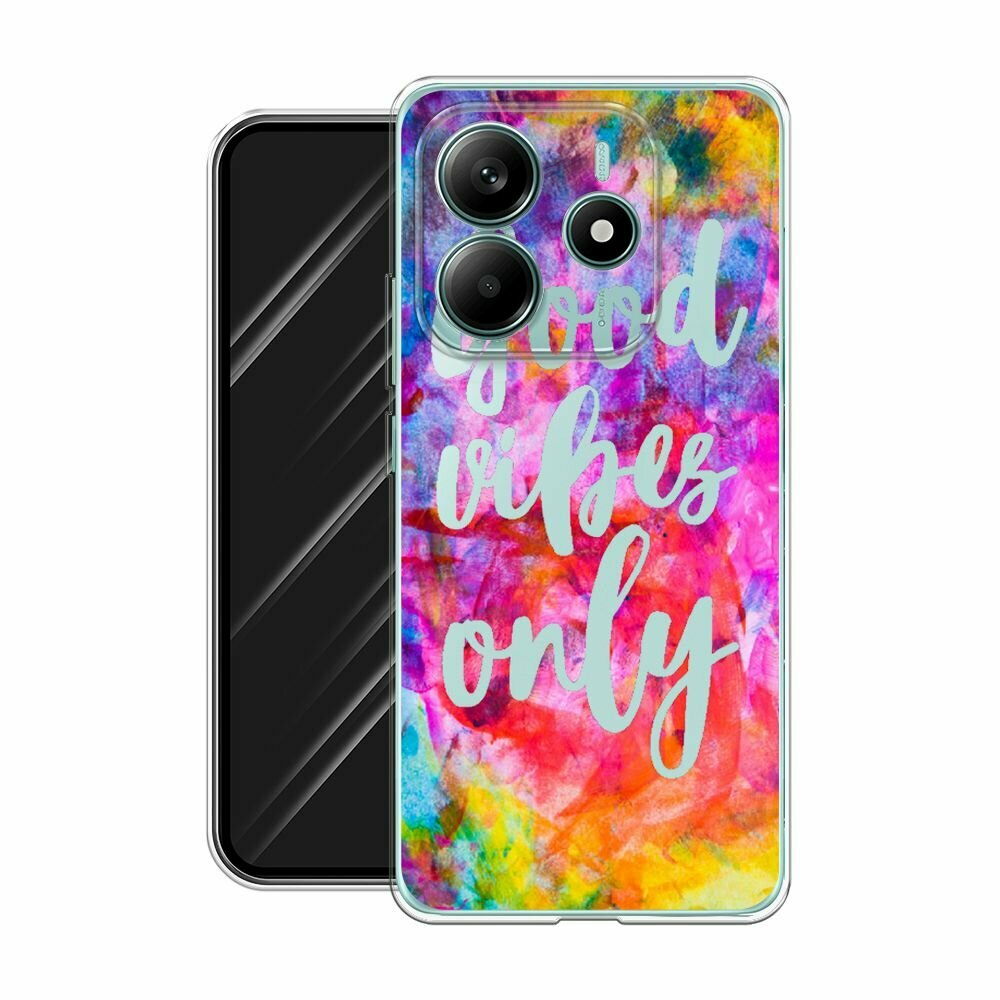 Чехол на Xiaomi Redmi Note 14 4G / Редми Нот 14 4G с принтом Good vibes only радуга, прозрачный — фото 1
