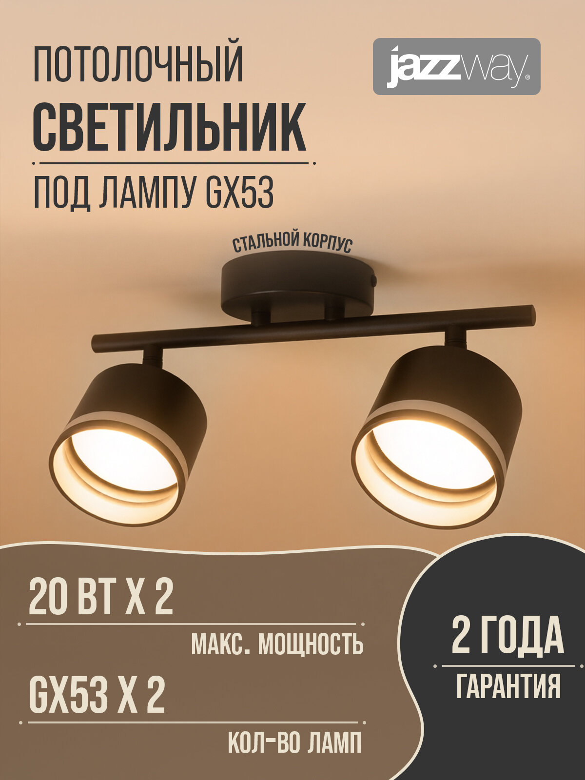 Люстра потолочная, Светильник декоративный Jazzway PCL 0702 2шт GX53