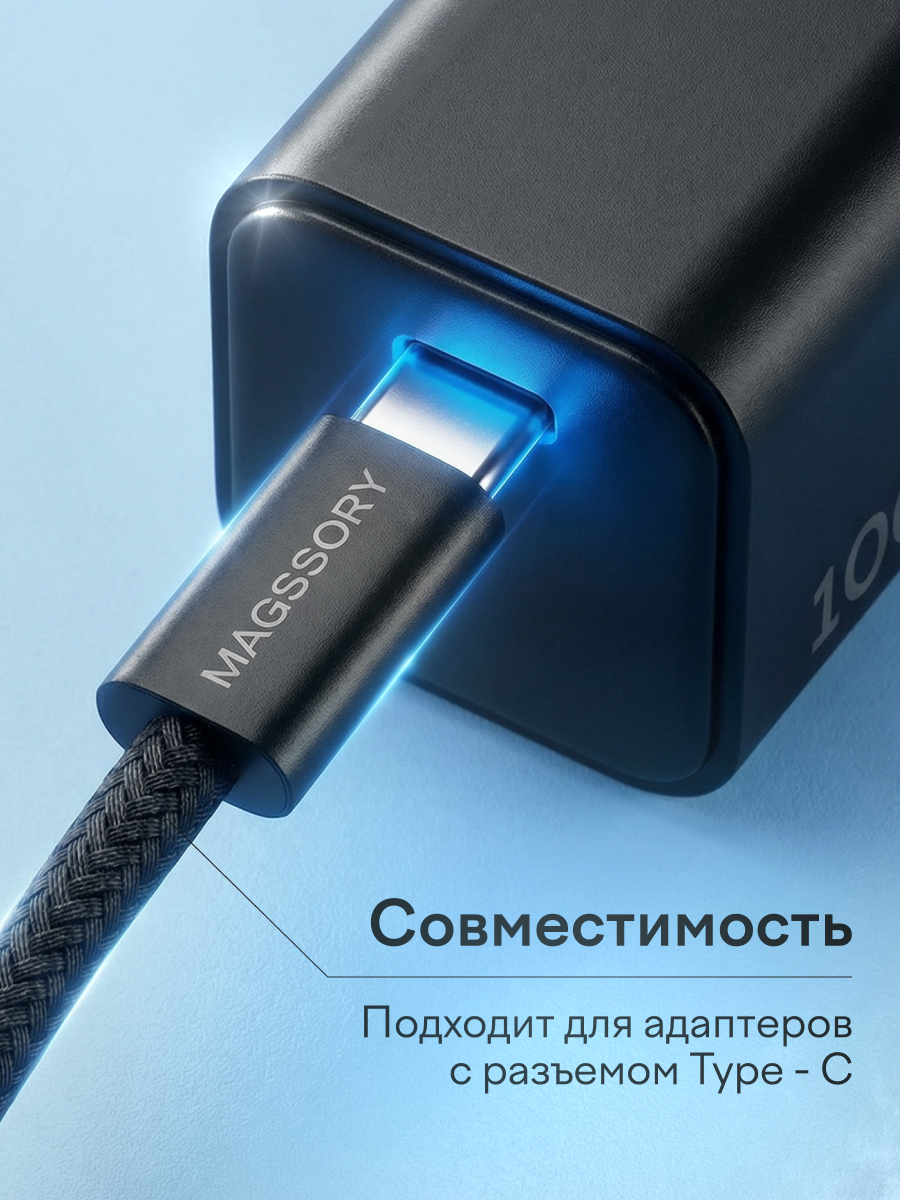 Нейлоновый кабель type-c с быстрой зарядкой 60W 1.5м — фото 1