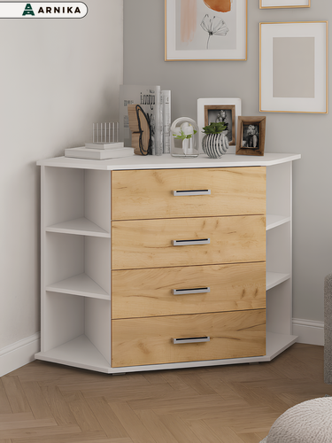 Изображение товара Комод ARNIKA Катрин, угловой, для одежды, ЛДСП, цвет дуб крафт золотой, белый