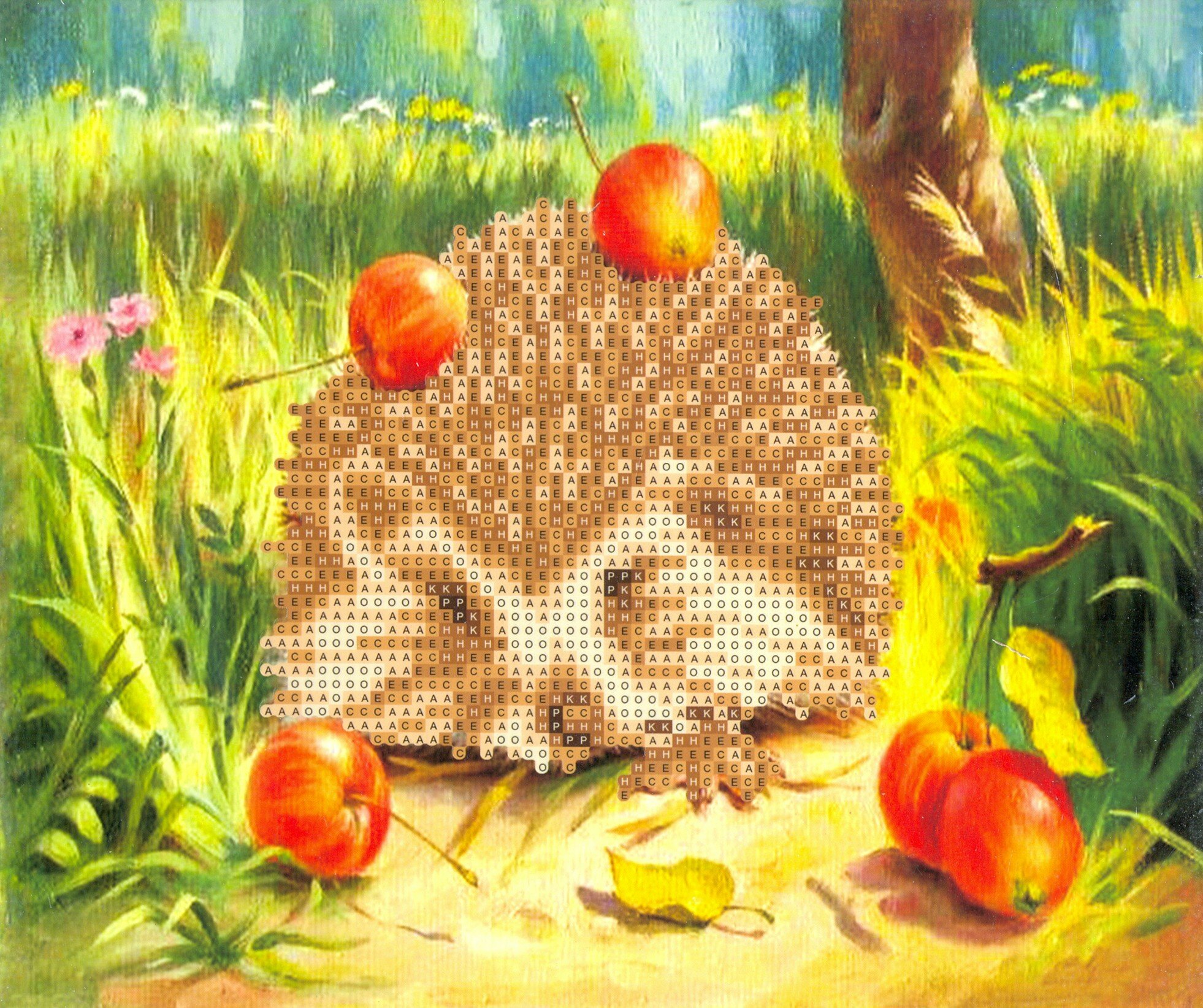 Алмазная мозаика "Ёжик с яблоками", 21х25 см. (M-10368) MAZARI - фото №5