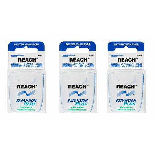 Зубная нить Reach пропитанная воском с мятным вкусом 50 м 3 шт 2753₽