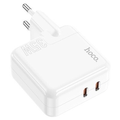Сетевое зарядное устройство Hoco C110A 2*USB-C 35W (PD35W/QC3.0/AFC/FCP), Белый — фото 1