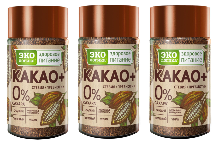 Какао напиток Экологика здоровое питание Какао +, 125 гр, 3 уп