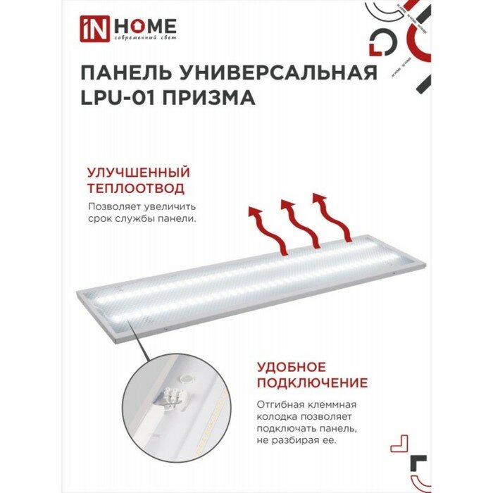 Светодиодная панель In Home LPU-01 75Вт ПРИЗМА 230В 4000K 7125Лм 180х1195х19мм IP40 4690612029849 - фото №16