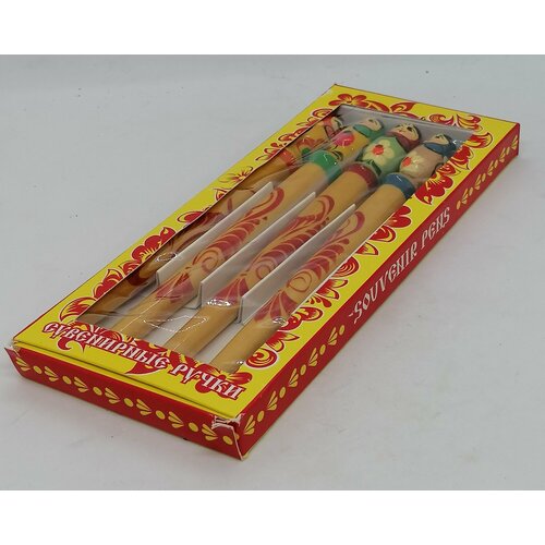 Набор расписных ручек-матрешек, 5 штук, в подарочной упаковке.