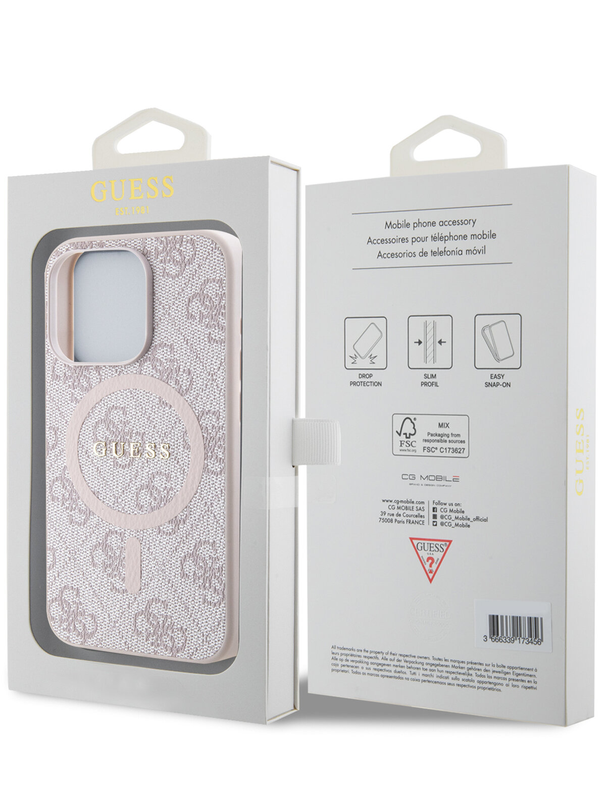 Guess для iPhone 13 Pro Max чехол PU 4G Colored ring Metal logo Hard Pink (MagSafe)