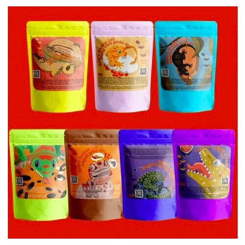 Набор полнорационных кормов Kate's Geckos Lab для фруктоядных рептилий, бананоедов, гекконов в индивидуальных упаковках по 20 грамм