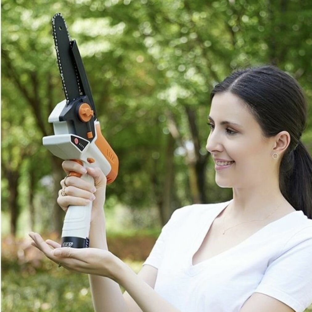 фото Беспроводная ручная мини электропила цепная аккумуляторная садовая. Сучкорез.