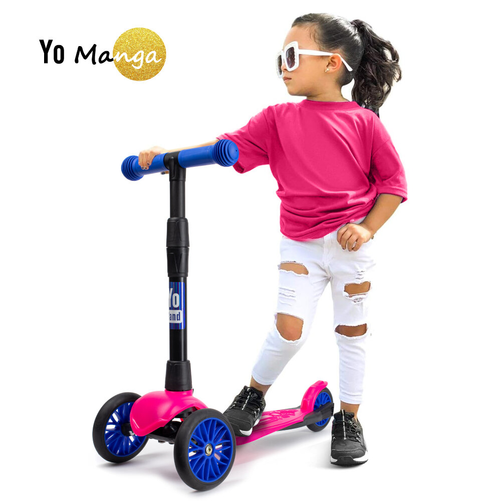 Самокат детский трехколесный Yo Tokyo стильный легкий бесшумный 3-колесный светящиеся колеса, розовый-синий