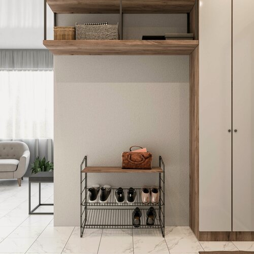 Изображение товара Полка напольная, Лайн трио микс, обувница 821х330х750 мм. Белый матовый.