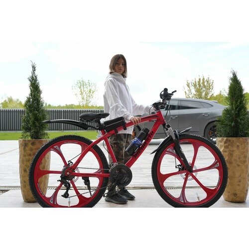 Велосипед горный RICHIESTO на литых дисках 26 дюймов дисковые тормоза рама 185 ярко красный 27700₽