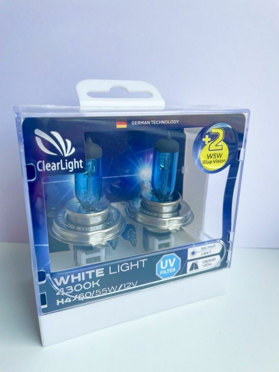 Комплект ламп H4(Clearlight)12V-60/55W WhiteLight (2 шт.) + W5W Blue Vision (2 шт.)