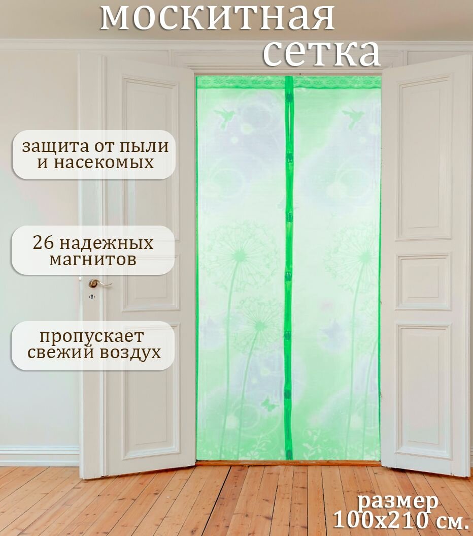 фото Москитная сетка на дверь на магнитах 100х210 см. / Антимоскитная сетка на дверь, зеленый узор TH108-119
