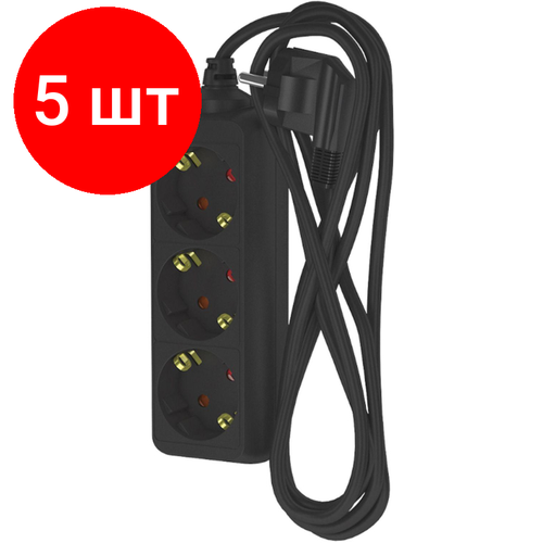 Комплект 5 штук Удлинитель сетевой фотон 16-33Е 3м 3 розетки 16А с заземл Черный 6097₽