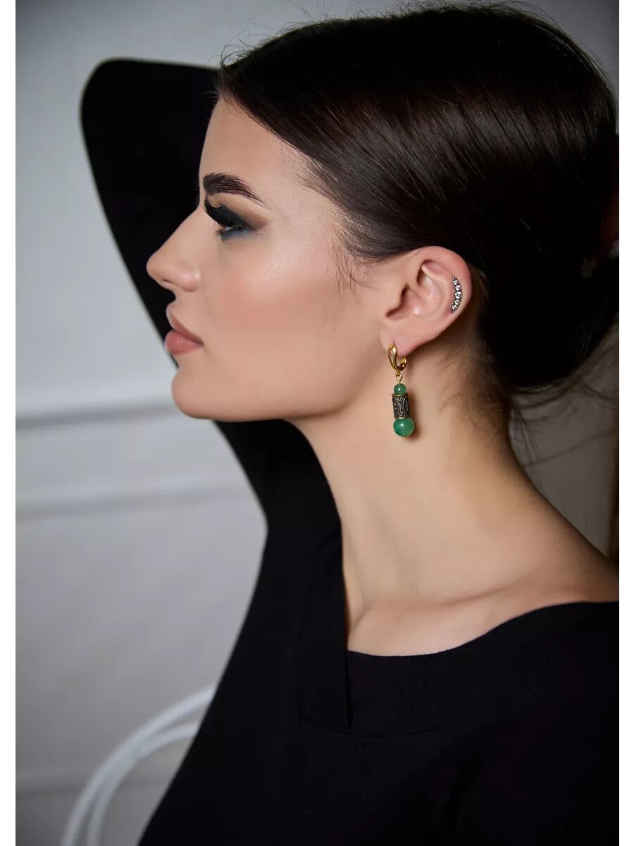 Серьги Вербица, нефрит, размер 45 мм — фото 1