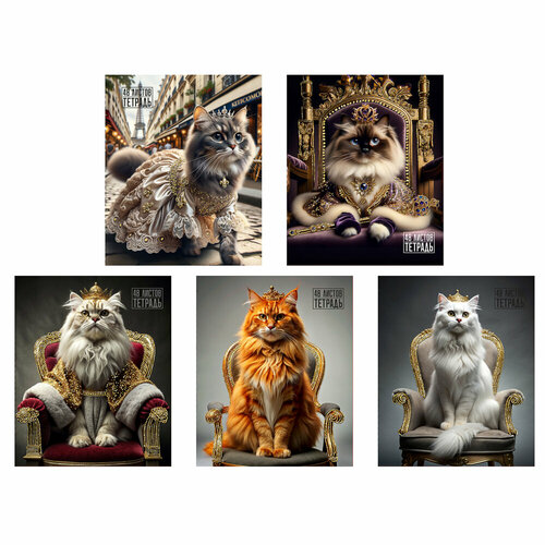 ClipStudio Тетрадь 48л в клетку офсет обл мел картон скрепка Царские Котики блестки 5 диз 3 штуки 361₽