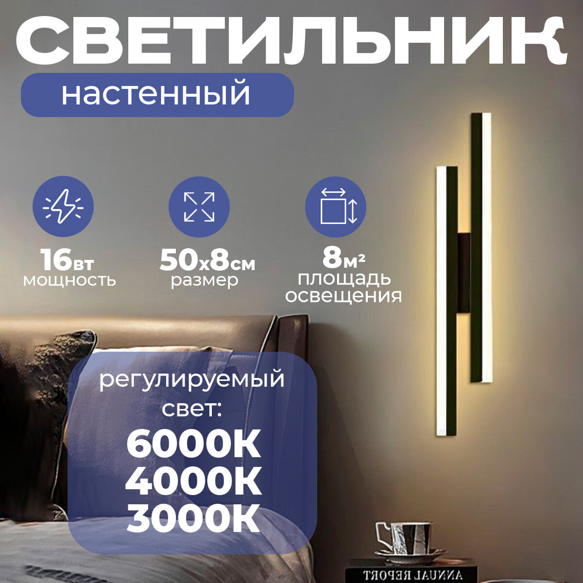 Светодиодный настенный светильник Eleven Mini Black черный матовый, 16W, регулируемый (теплый/нейтральный/холодный), бра