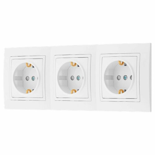 Розетка трехместная скрытой установки 16А, 250В с заземлением, со шторками на шинах серия УТ, белый, (РС16-758)