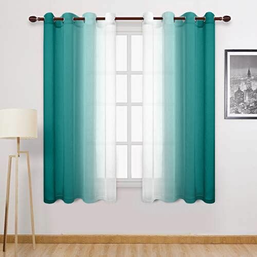 фото Короткий тюль градиент на люверсах - 2 шторы (шир. 150 см х выс. 180 см) арт - ОМБРЕ-Л-РАЗ-100 цвет серый/ тюль для комнаты/ тюль для кухни/ тюлевые шторы/ тюль на кольцах/ кухонный тюль