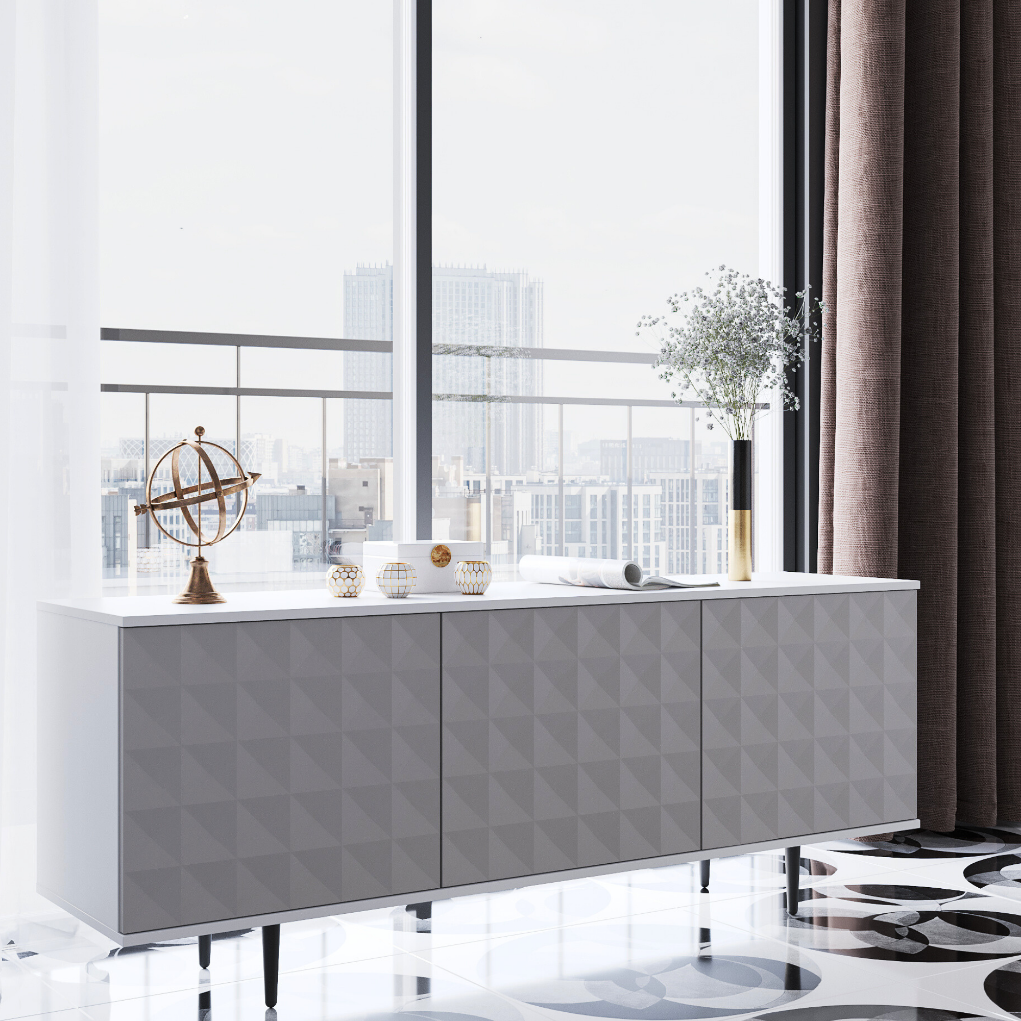 фото Тумба под телевизор на ножках "Бирмингем" Кварц, серая