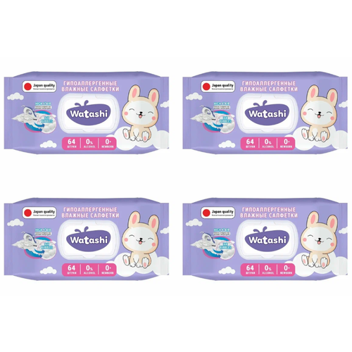 Влажные салфетки Watashi для детей 0 big-pack с крышкой 64 шт 4 уп 996₽
