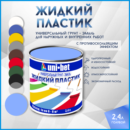 Жидкий пластик краска для бетона металла дерева асфальта UNI-BET 2,4л голубой для наружных и внутренних работ/ Грунт эмаль UNI-BET