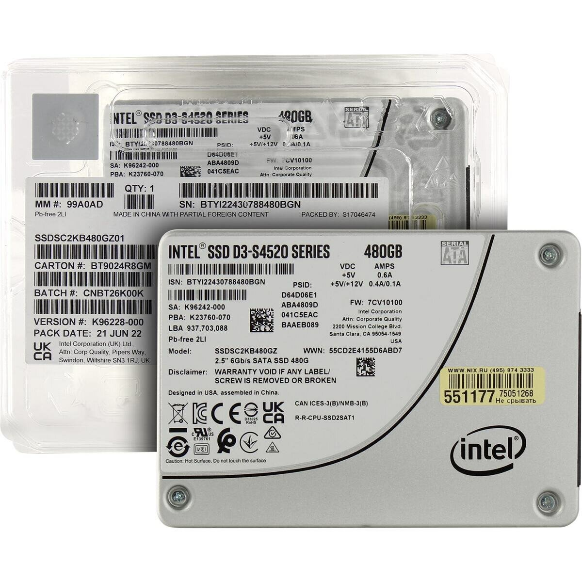 SSD диск Intel D3-S4520 SSDSC2KB480GZ01