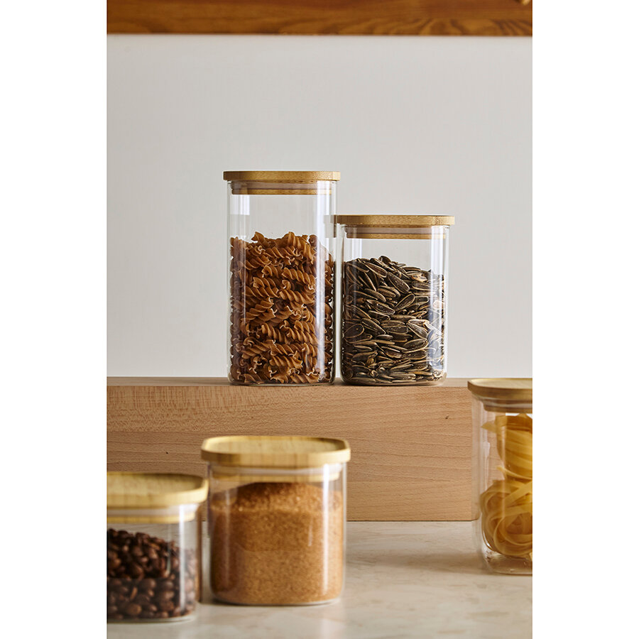 Банка для хранения сыпучих продуктов 1,1 л квадратная с крышкой Glass Bamboo Smart Solutions SS0000160 — фото 1