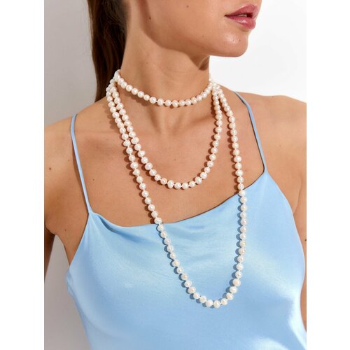 Колье, длина 160 см, белый