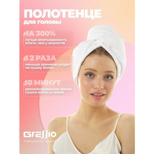Gressio Полотенце тюрбан для сушки волос из микрофибры на резинке с пуговицей
